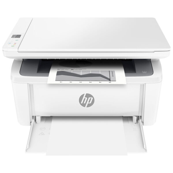 Imprimante HP LaserJet M141w connectée à un smartphone via Wi-Fi.