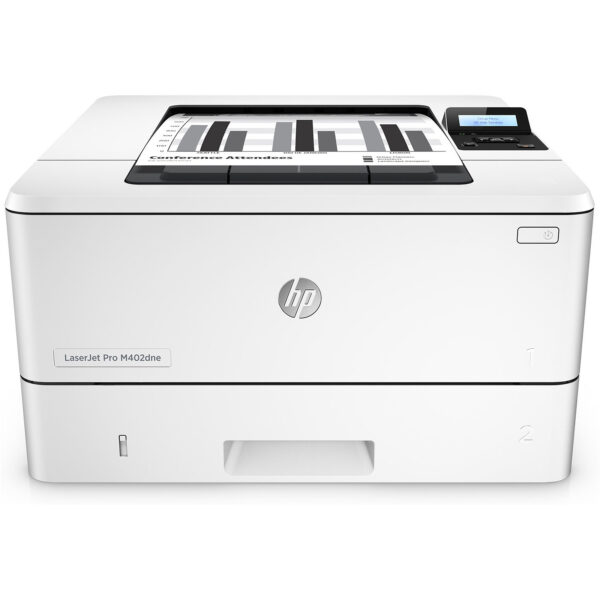 Gros plan du bac à papier de la HP LaserJet Pro M402dne montrant sa capacité impressionnante.