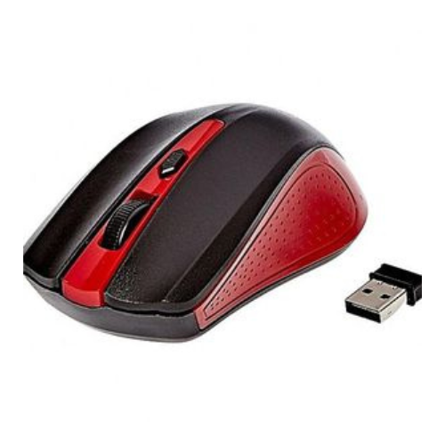 Gros plan de la souris sans fil ENET G-211 Rouge montrant son design ergonomique et ses boutons.