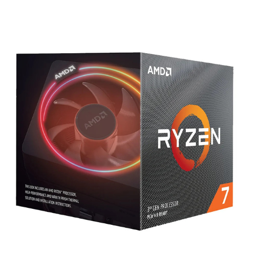 Vue avant du processeur AMD Ryzen 7 3700X avec son packaging.