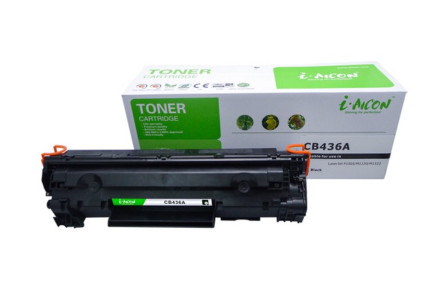 Toner HP CB436A noir, compatible avec plusieurs modèles d'imprimantes HP.