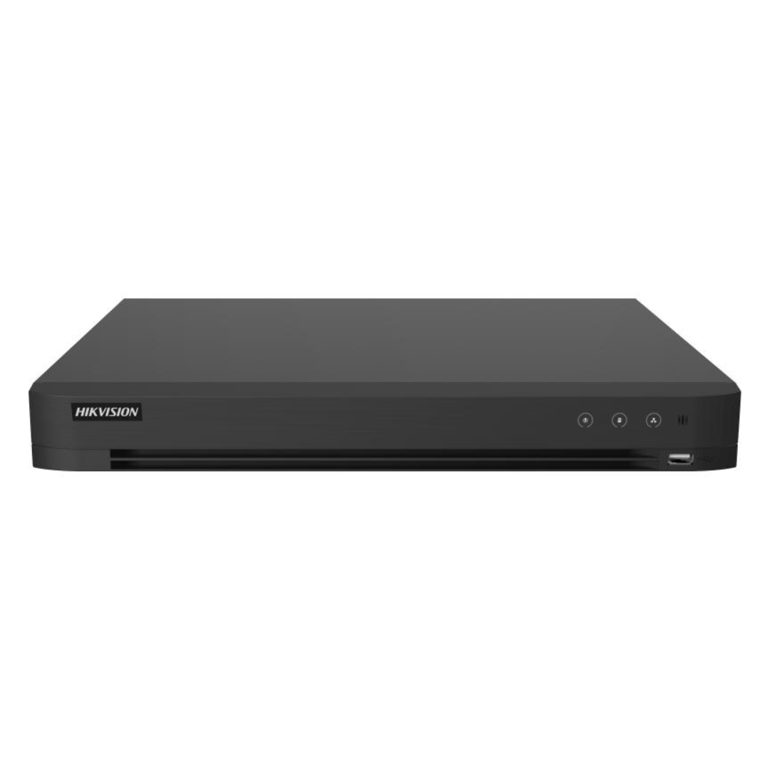 Panneau arrière du DVR HIKVISION IDS-7216HUHI-M2/X avec ports HDMI, VGA et BNC.