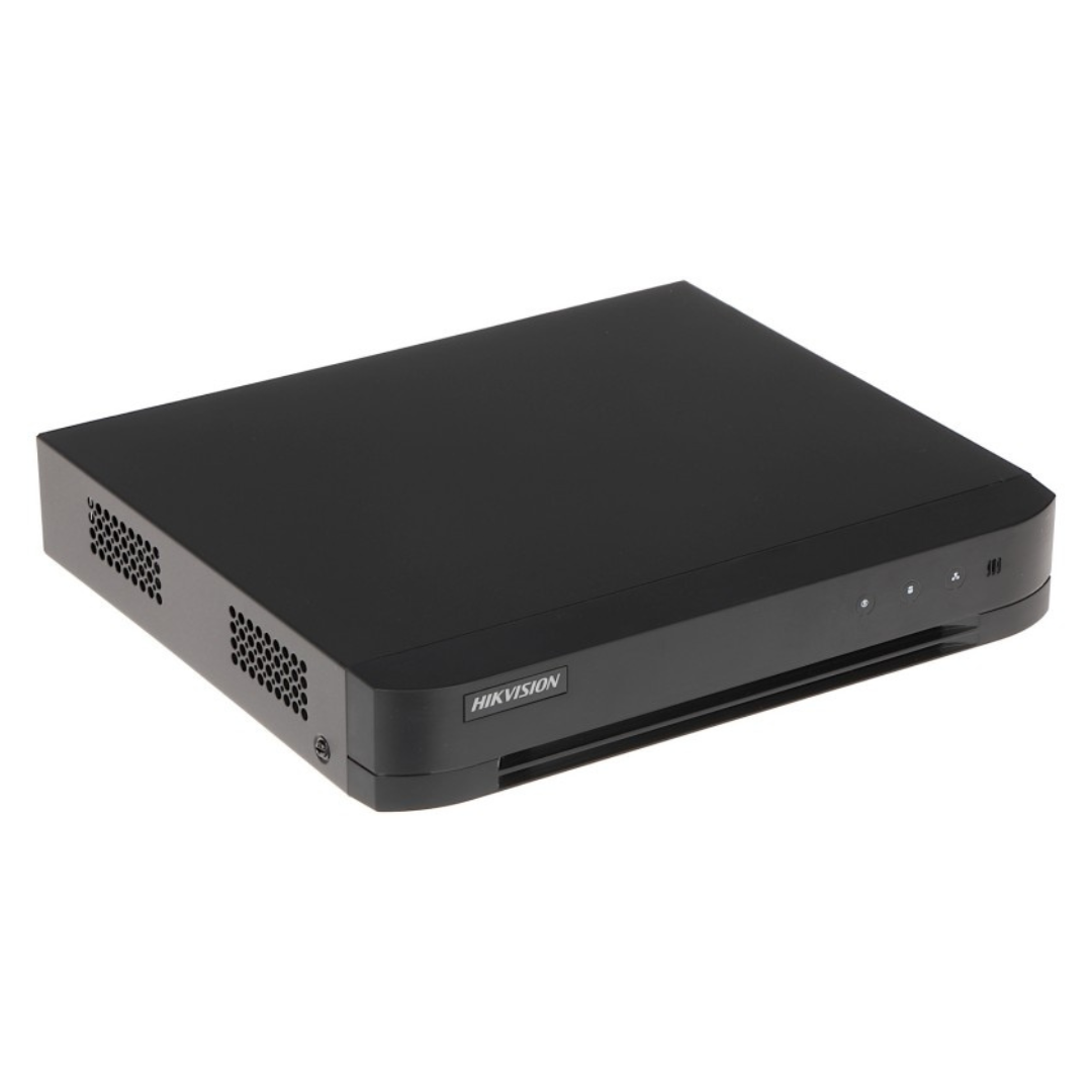 Vue avant du HIKVISION DVR IDS-7208HQHI-M1/E(E) avec ports et design compact.