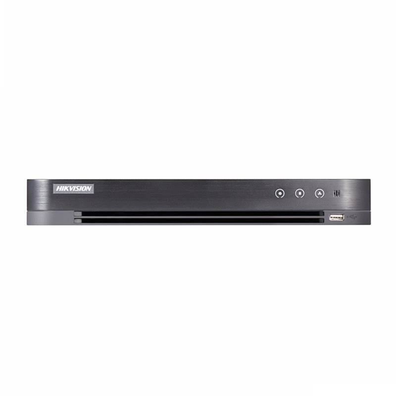 DVR HKVISION DS-7204HTHI-K1 4K vue avant avec câbles connectés