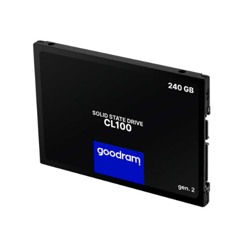 Disque SSD GOODRAM 2.5″ 240Go reconditionné, vue de face, avec étiquette et logo visibles.