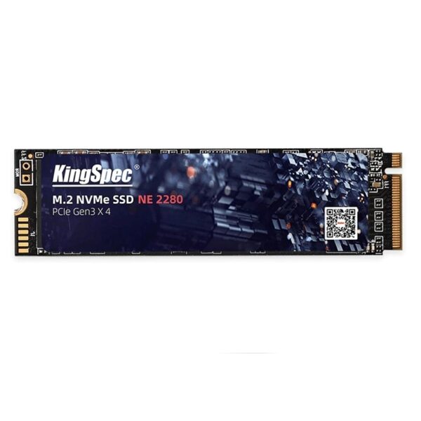 Gros plan du KINGSPEC SSD NVME 1 TO avec design noir élégant et connecteur M.2 doré.