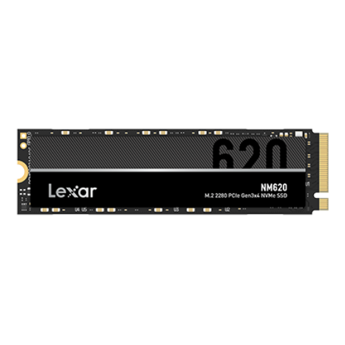 Vue rapprochée du SSD Lexar NM620 M.2 PCIe NVMe 512GB montrant son design compact.