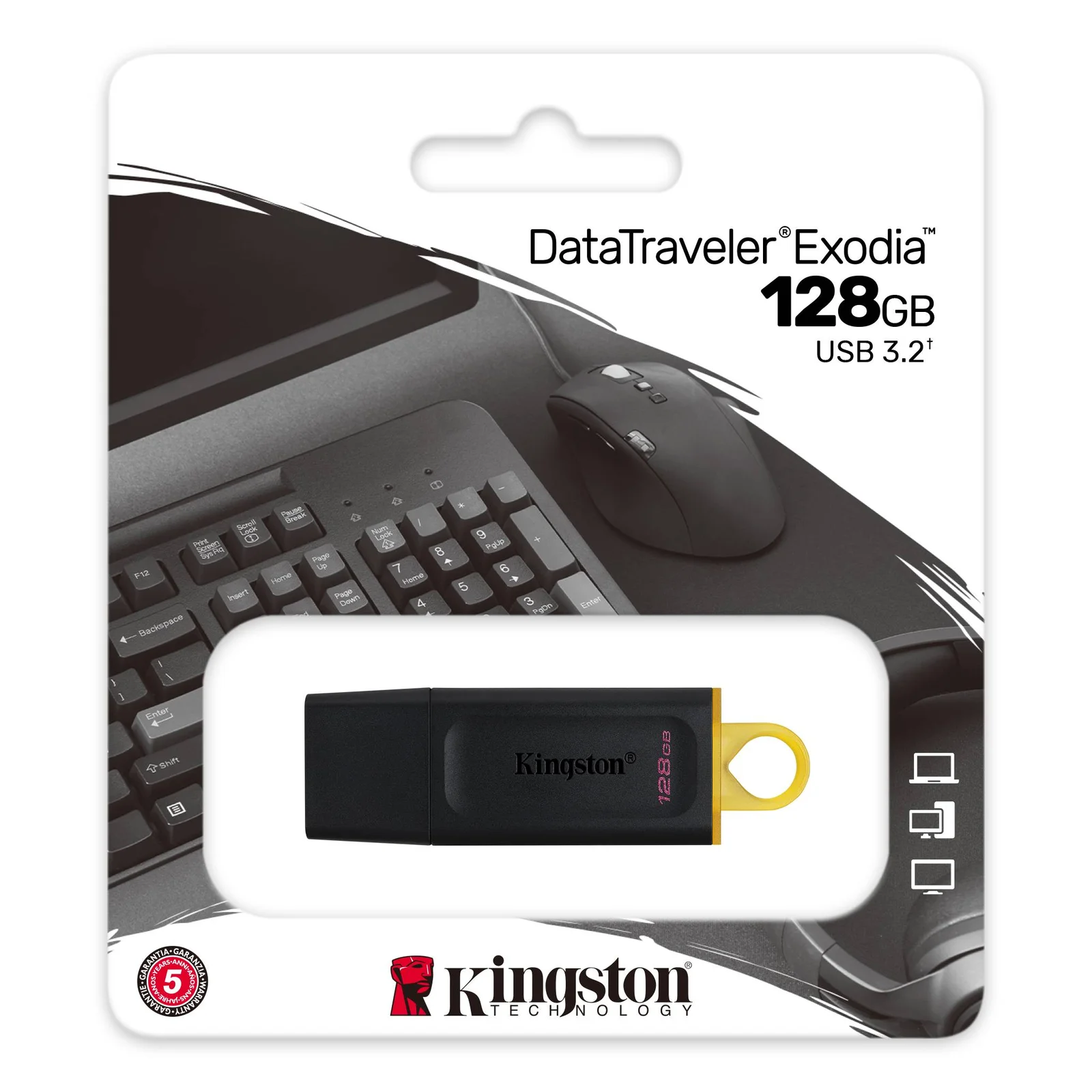 Clé USB Kingston DataTraveler Exodia 128GB USB 3.2 sur fond blanc – Stockage rapide et sécurisé pour tous vos fichiers.