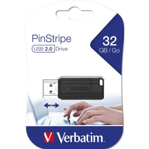 Clé USB Verbatim PinStripe insérée dans un ordinateur portable