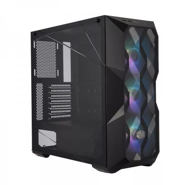 Workstation AMD Ryzen 5 5600X avec boîtier RGB et composants haute performance.