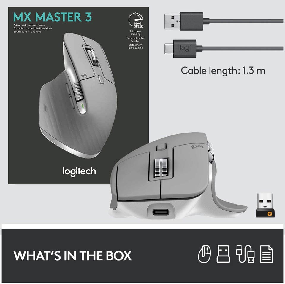 Logitech MX Master 3 Advanced Souris sans fil, Récepteur USB Bluetooth
