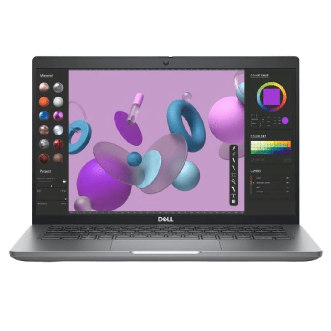 Ordinateur portable Dell Precision 3480 i7 vu de face avec écran de 14 pouces allumé.