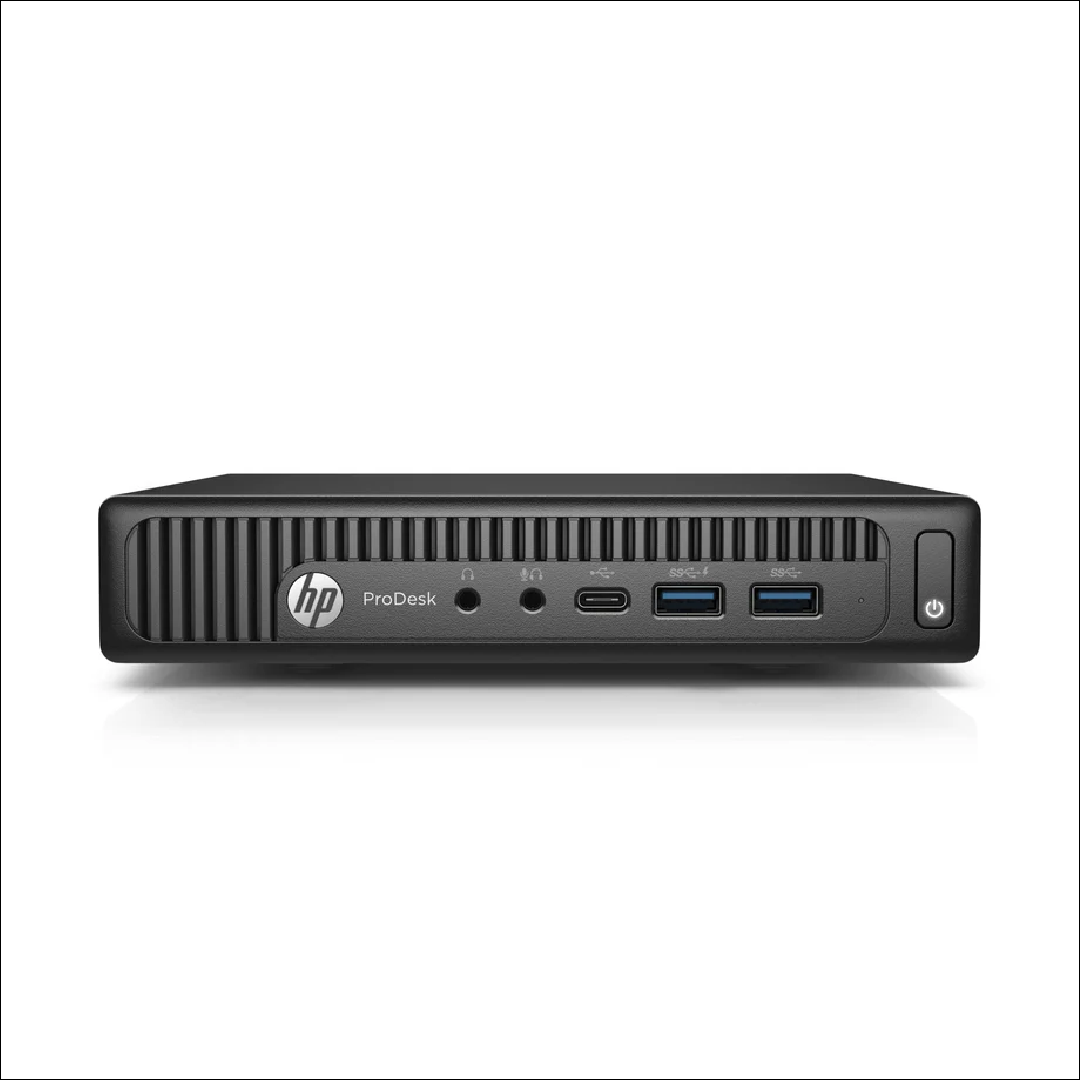 Side view of HP ProDesk 600 G2 mini PC highlighting slim profile.