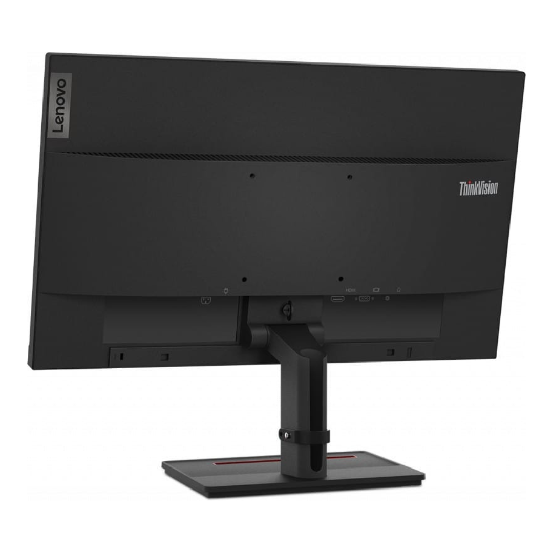 Écran Lenovo ThinkVision S22e-20 dans un environnement de bureau moderne.