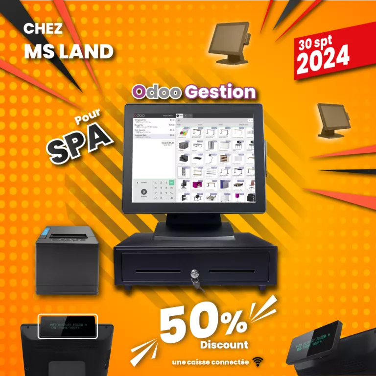 Pack complet de gestion SPA comprenant un écran tactile 15 pouces, un tiroir automatique et une imprimante thermique.