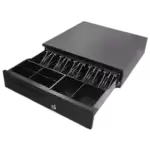 Caisse tactile avec tiroir-caisse automatique ouvert, utilisée pour la gestion des paiements dans un SPA.