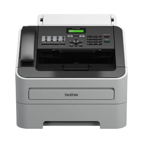 Vue avant du télécopieur laser Brother FAX-2845, un outil fiable pour les bureaux professionnels.