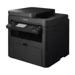 Imprimante multifonction laser monochrome Canon MF237W, avec écran tactile et connexion sans fil, utilisée dans un environnement de bureau.