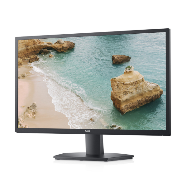 Vue latérale du moniteur DELL SE2722H montrant son design élégant et son pied inclinable.