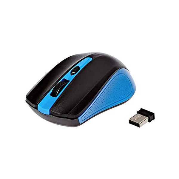 Souris sans fil ENET G-211 bleue, vue de côté, design élégant et ergonomique.