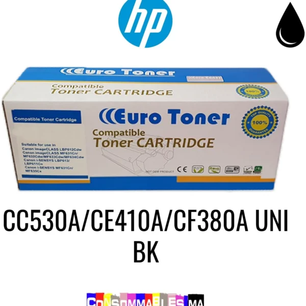 Cartouche de toner compatible HP EURO CC530A/CE410A/CF380A vue de face