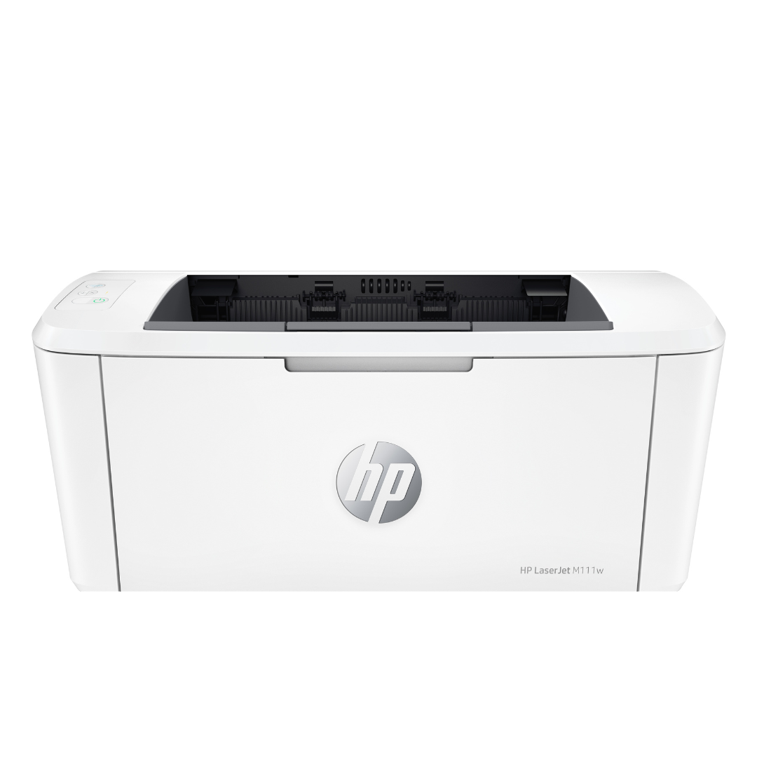 Une vue de l’imprimante HP M111w montrant le bac à papier rempli