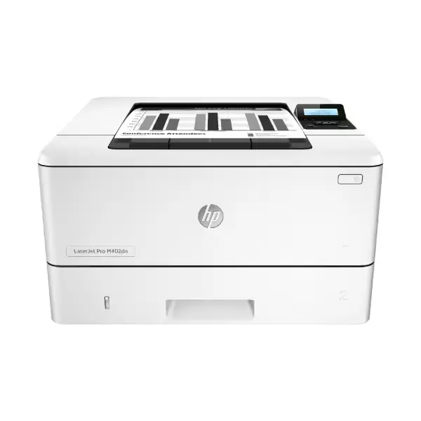 Vue d'ensemble de l'imprimante HP LaserJet Pro M402dn, avec son design élégant et ses fonctionnalités de réseau intégrées.