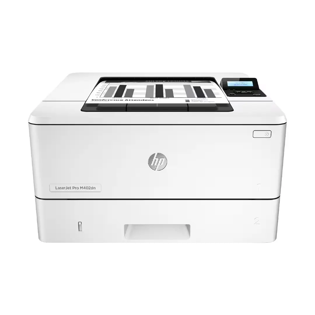 Vue d'ensemble de l'imprimante HP LaserJet Pro M402dn, avec son design élégant et ses fonctionnalités de réseau intégrées.