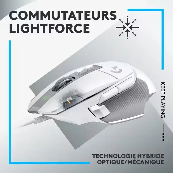 Logitech Souris Filaire G502X Blanc pour Droitiers avec capteur optique 25000 dpi.