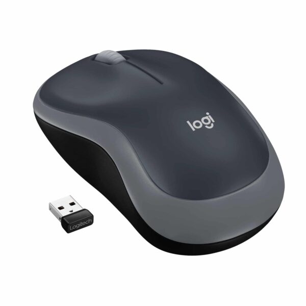 Souris sans fil Logitech LGT-M185G vue de face avec récepteur USB