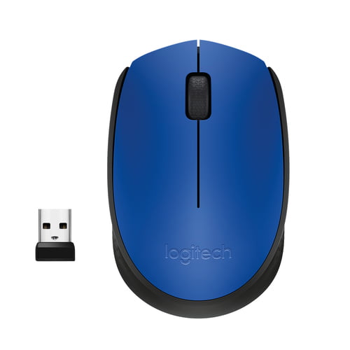 Souris sans fil Logitech M171 Blue-K, design ambidextre, connexion RF 2,4 GHz, capteur optique 1000 DPI.