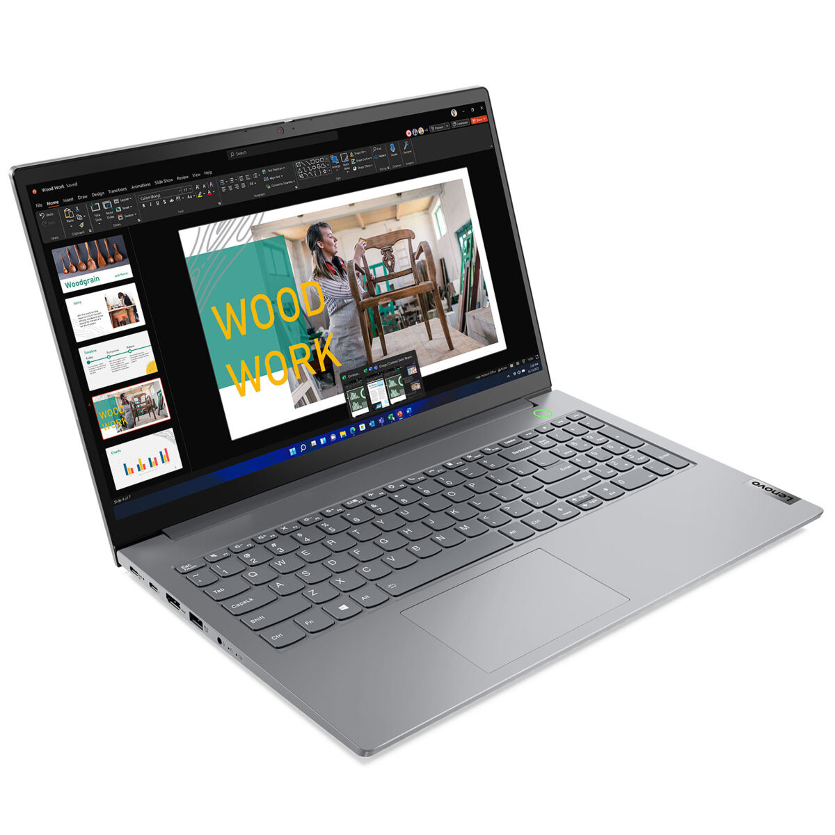 Profil fin du Lenovo ThinkBook i7-1255U fermé, montrant son design élégant en aluminium