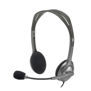 Casque Logitech H110 filaire avec micro, arceau réglable et coussinets rembourrés.