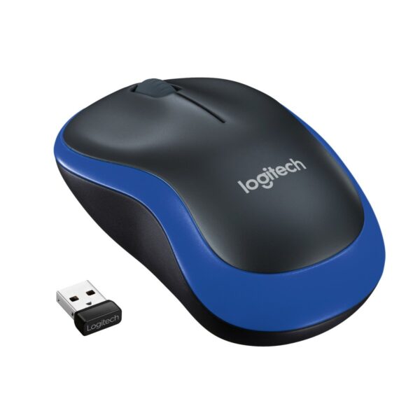 Logitech M185 – Vue de face de la souris sans fil bleue