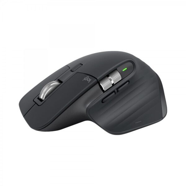 Souris Logitech MX Master 3S sans fil, vue avant, avec capteur laser 8000 DPI pour droitier.