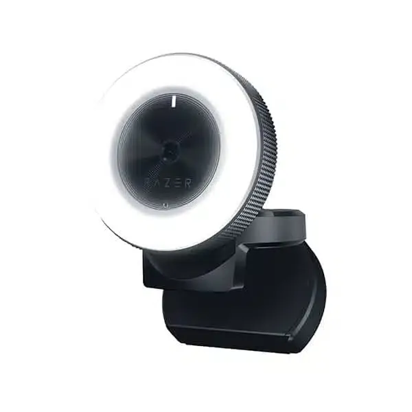 RAZER WEBCAM KIYO RZ19-02320100-R3M1 Vue frontale de la RAZER WEBCAM KIYO, caméra Full HD avec anneau lumineux intégré.