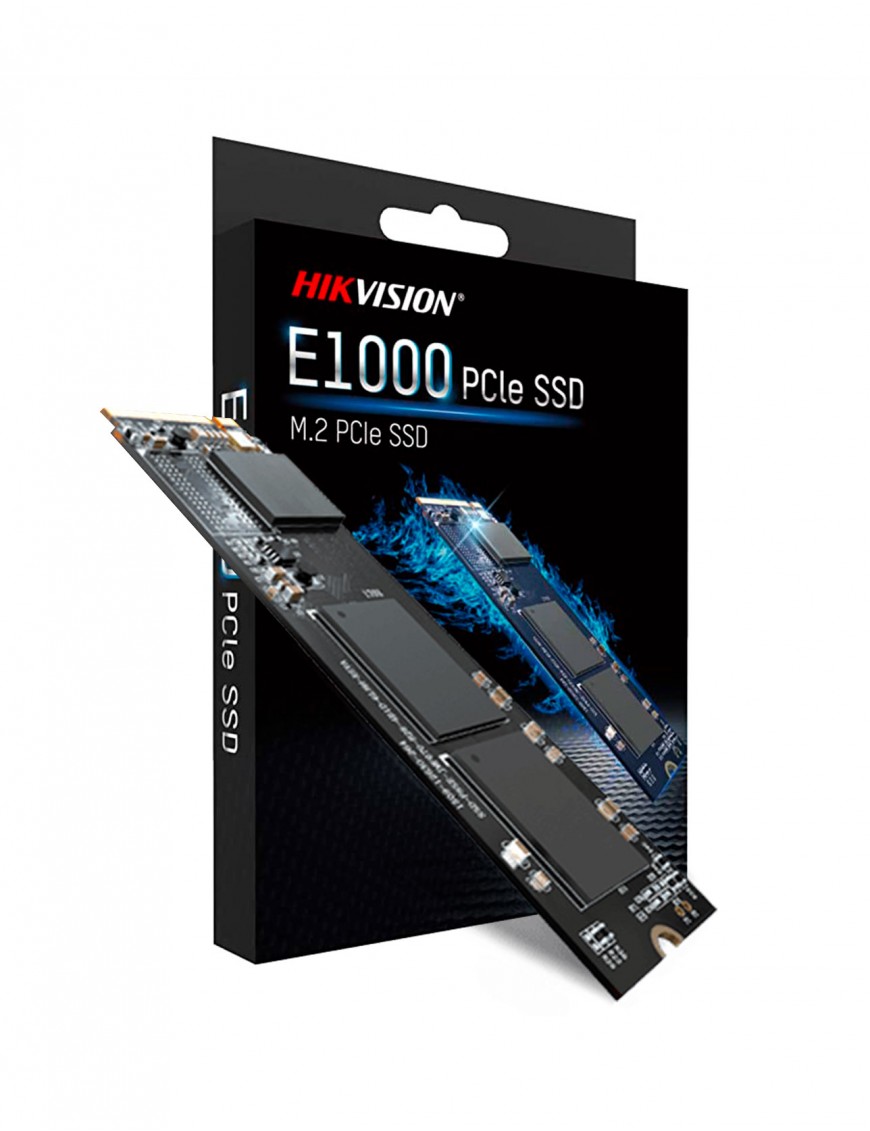 Vue rapprochée du SSD HIKVISION E1000 512Go M.2 PCIe NVMe.