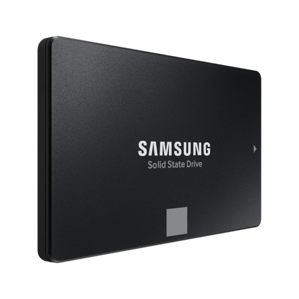 Vue de profil du SSD Samsung 870 EVO, format compact 2,5 pouces.