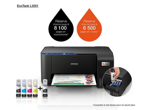 Imprimante Epson Ecotank L3251 avec réservoirs rechargeables et Wi-Fi