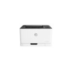 Imprimante laser couleur HP 150nw en fonctionnement, imprimant une page couleur vive et de qualité.