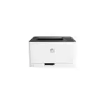Imprimante laser couleur HP 150nw en fonctionnement, imprimant une page couleur vive et de qualité.