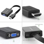 Gros plan sur les connecteurs HDMI et VGA de l’adaptateur UGREEN 40248.