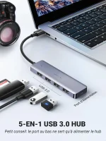 Vue détaillée de l'adaptateur HUB USB 3.0 Ugreen