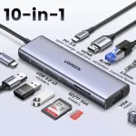 Adaptateur HUB USB-C Ugreen 10 en 1 branché à un ordinateur portable