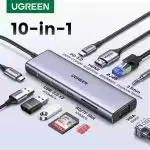 Adaptateur HUB USB-C Ugreen 10 en 1 branché à un ordinateur portable