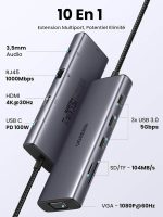 HUB USB-C Ugreen affichant ses ports HDMI, USB et Ethernet