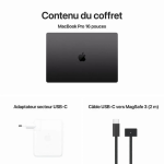Vue latérale du MacBook Pro 16" 2024, montrant les ports Thunderbolt 4, HDMI, MagSafe et SDXC.