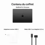 Vue latérale du MacBook Pro 16" 2024, montrant les ports Thunderbolt 4, HDMI, MagSafe et SDXC.