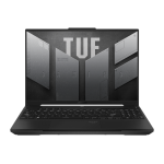 Ordinateur portable Asus TUF Gaming A16 avec châssis robuste et clavier RGB rétroéclairé.