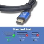 Détail du câble HDMI Premium 1.5m, avec connecteurs plaqués or pour une meilleure conductivité.